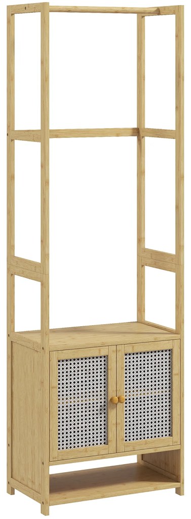 HOMCOM Móvel Cabide de Entrada de Bambu com Sapateira Barra para Pendurar Prateleira Ajustável 53x31x168 cm Madeira | Aosom Portugal