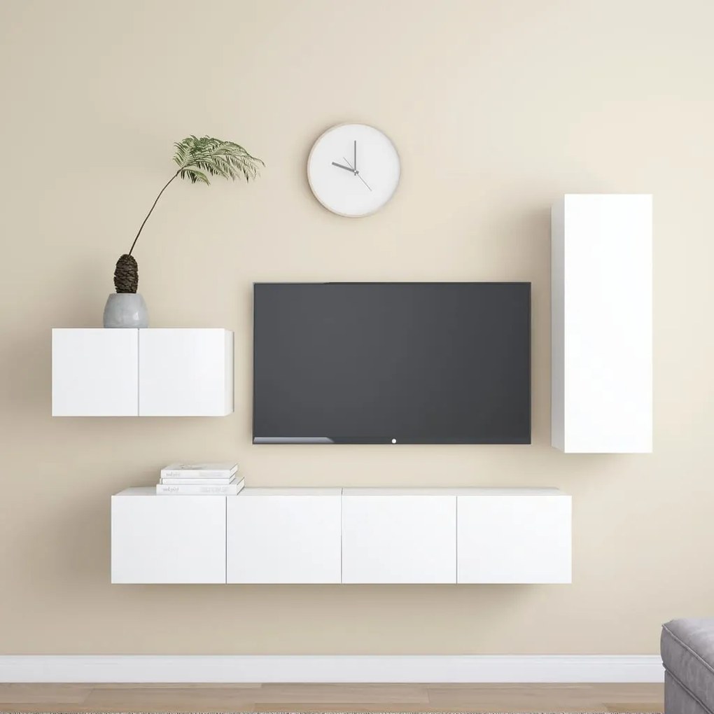 4 pcs conjunto de móveis de TV contraplacado branco