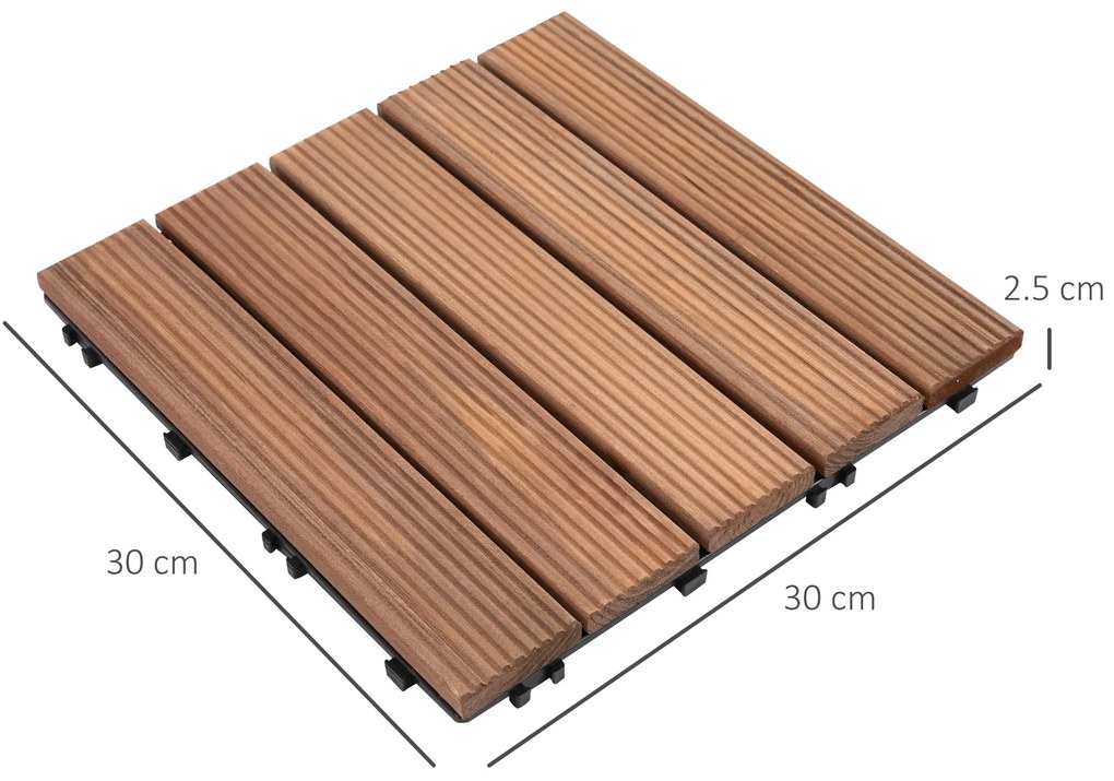 Conjunto de 27 Ladrilhos de Madeira 30x30 cm com Área de 3 m² Sistema Click de Ladrilhos Castanho