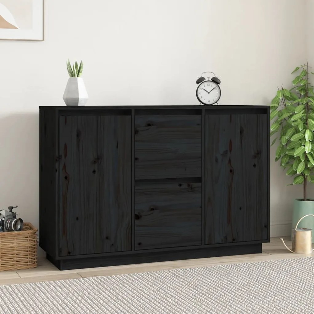 vidaXL Aparador 111x34x75 cm madeira de pinho maciça preto