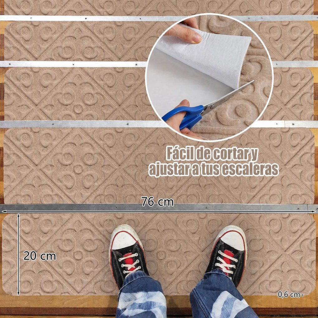 Conjunto de 15 Tapetes Antiderrapantes para Escadas, 76 x 20 cm, Impermeáveis, Bege