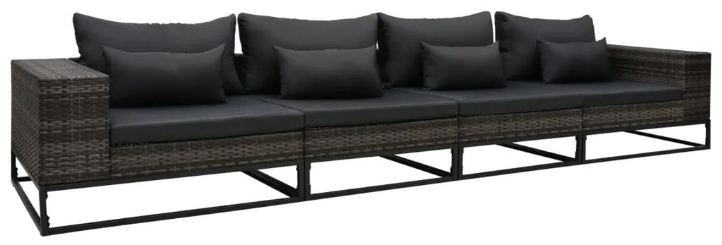 vidaXL 4 pcs conjunto sofás de jardim c/ almofadões vime PE cinzento