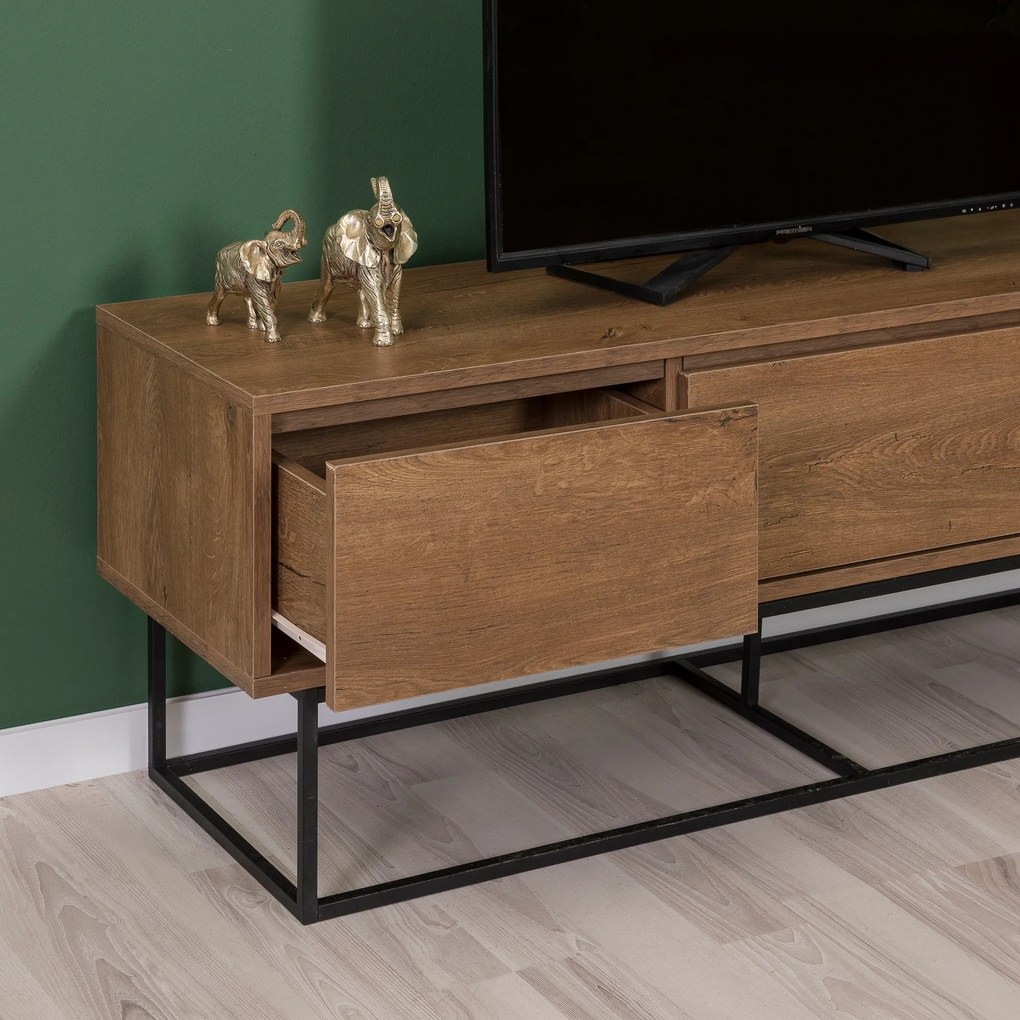 Conjunto de Mobiliário de Sala Laxus – Noz/Preto – TV: 140x50x40 cm, M
