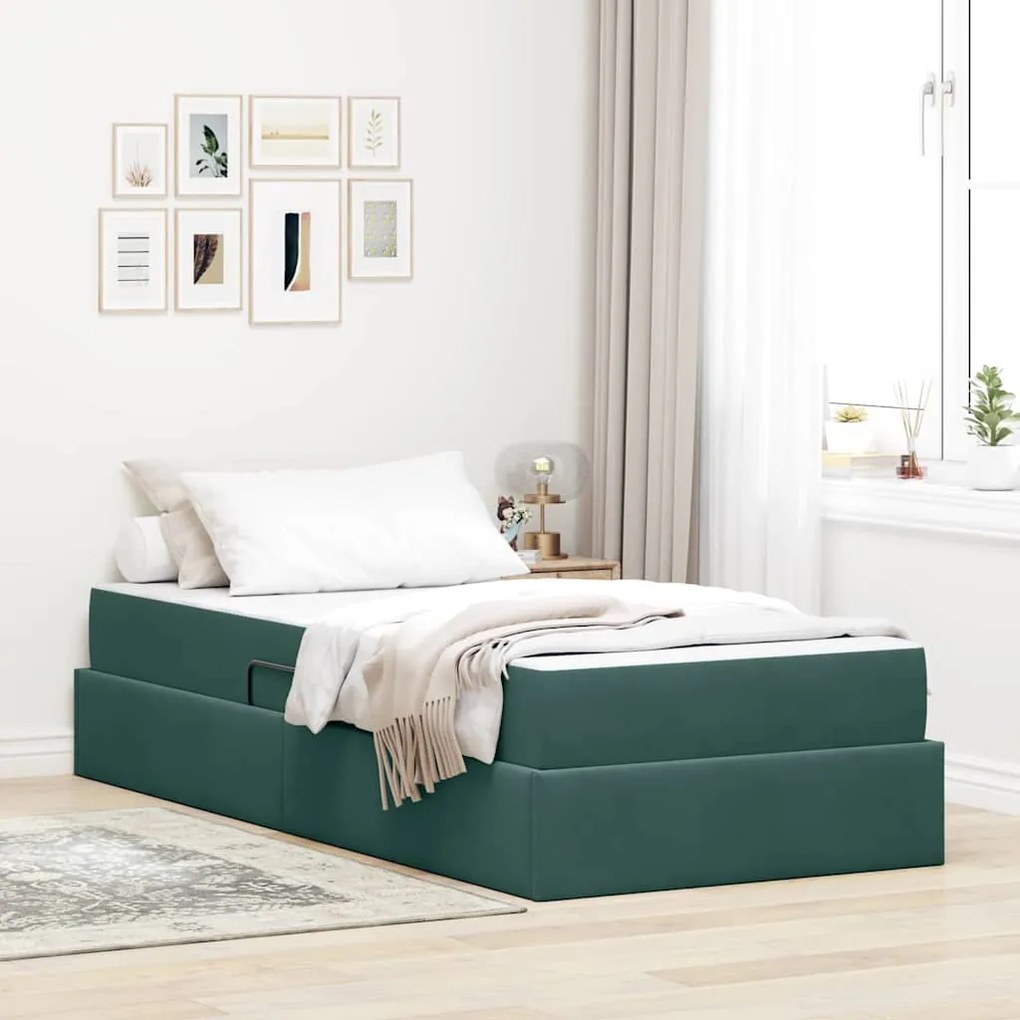 vidaXL Cama com arrumação e colchão Verde Escuro 100 x 200 cm Veludo