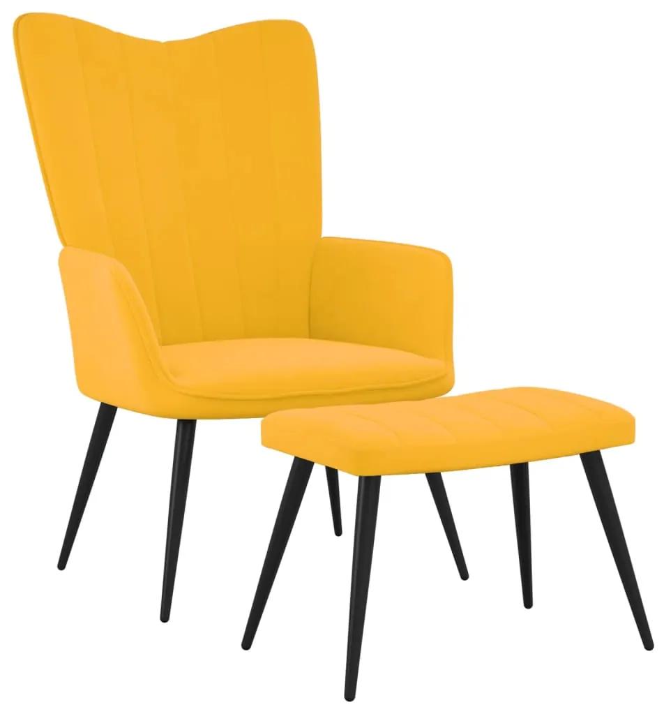 327695 vidaXL Cadeira de descanso com banco veludo amarelo mostarda