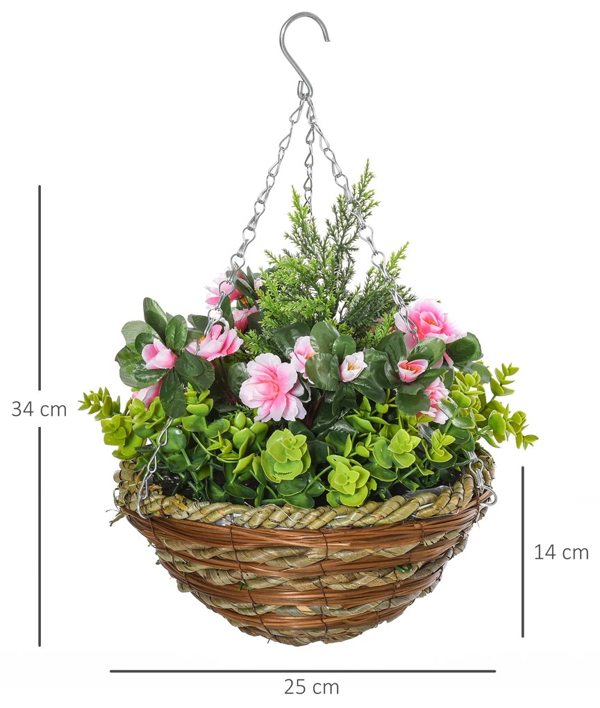 Conjunto de 2 Plantas Lisianthus Suspensas Artificiais para Interior e Exterior com Vaso e Correia Ø25x34 cm Rosa e Verde