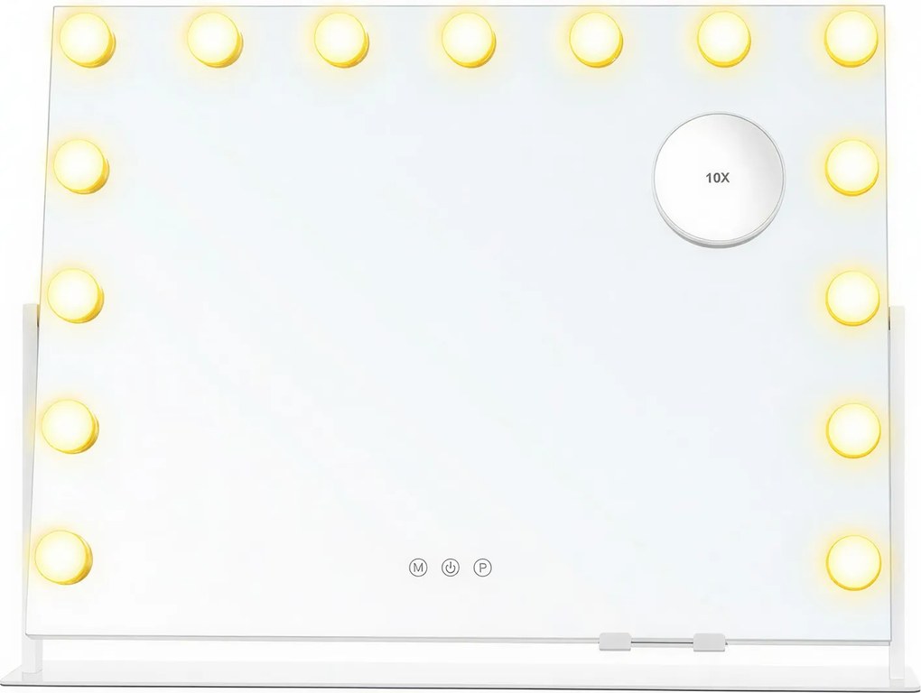 Espelho maquilhagem LED com 15 lâmpadas 10 x 62,5 x 45,8 cm, ampliação de 10 vezes, porta de carregamento branco