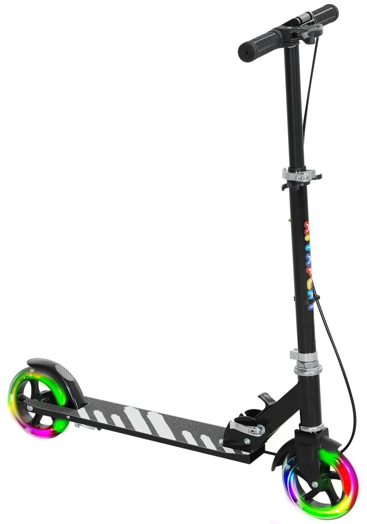AIYAPLAY Trotinete Dobrável para Crianças de 3-8 Anos com Luzes LED Guiador com 4 Alturas Ajustáveis Travão Traseiro e de Mão 73x36x73-89 cm Preto | Aosom Portugal