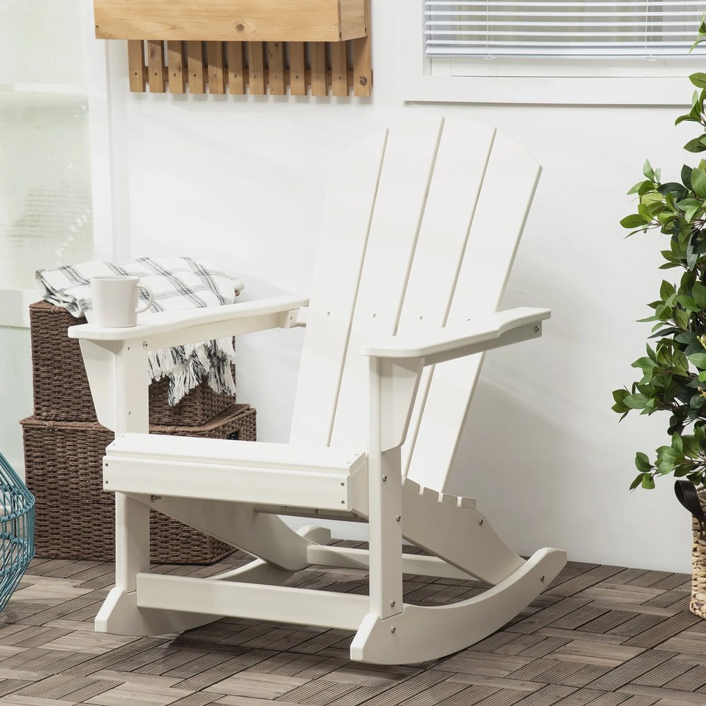 Cadeira Adirondack Baloiço de Jardim Baloiço para Exterior Estilo Adirondack de HDPE para Varanda Pátio Carga Máxima 120kg 73,5x93x91,5cm Branco