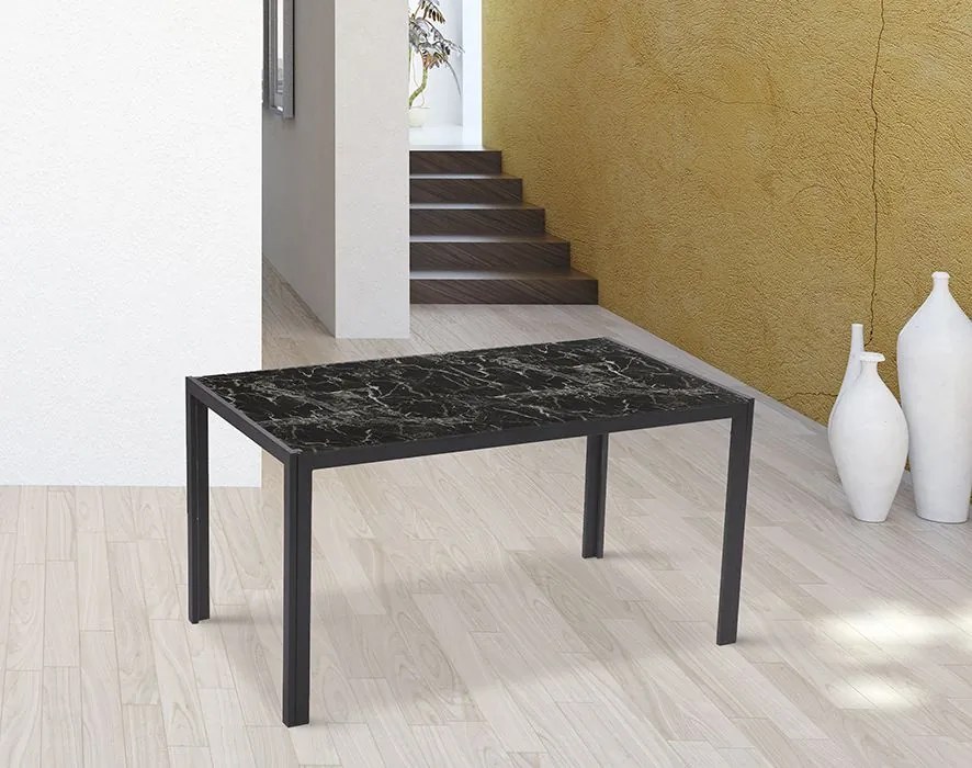 Mesa Marmol (Pé metal | Tampo vidro decorado | Fixa | 135x80cm)