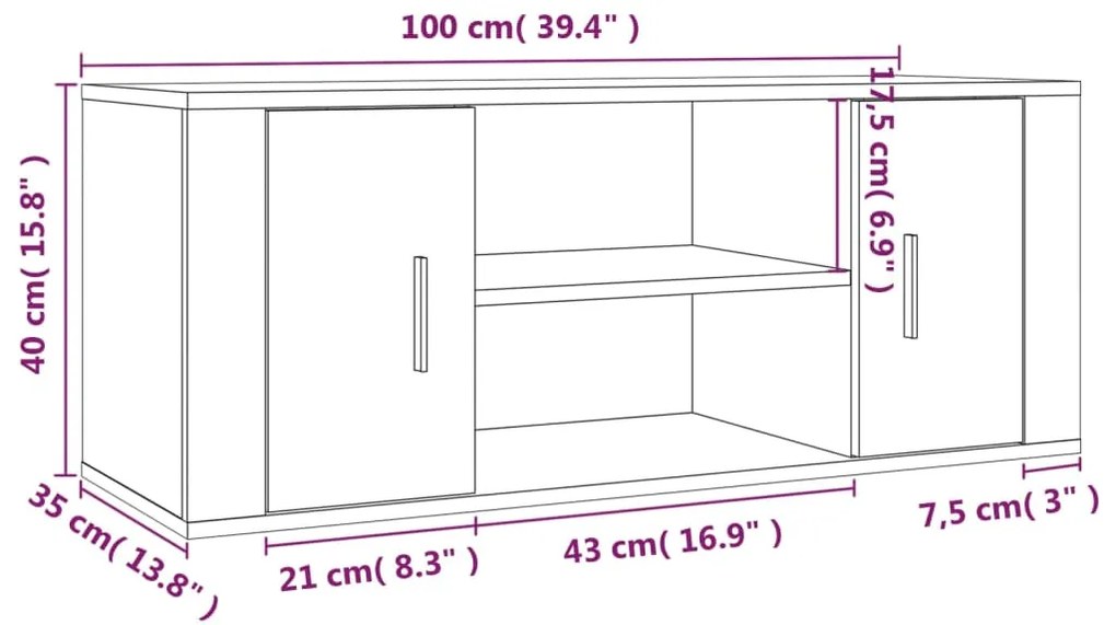 Móvel de TV 100x35x40 cm derivados de madeira cinzento sonoma