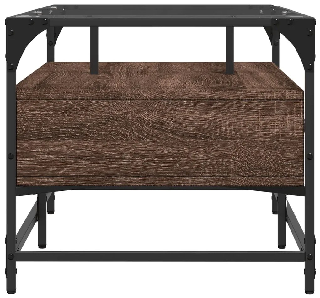 Mesa de centro c/ topo vidro 98,5x50x45cm carvalho castanho aço