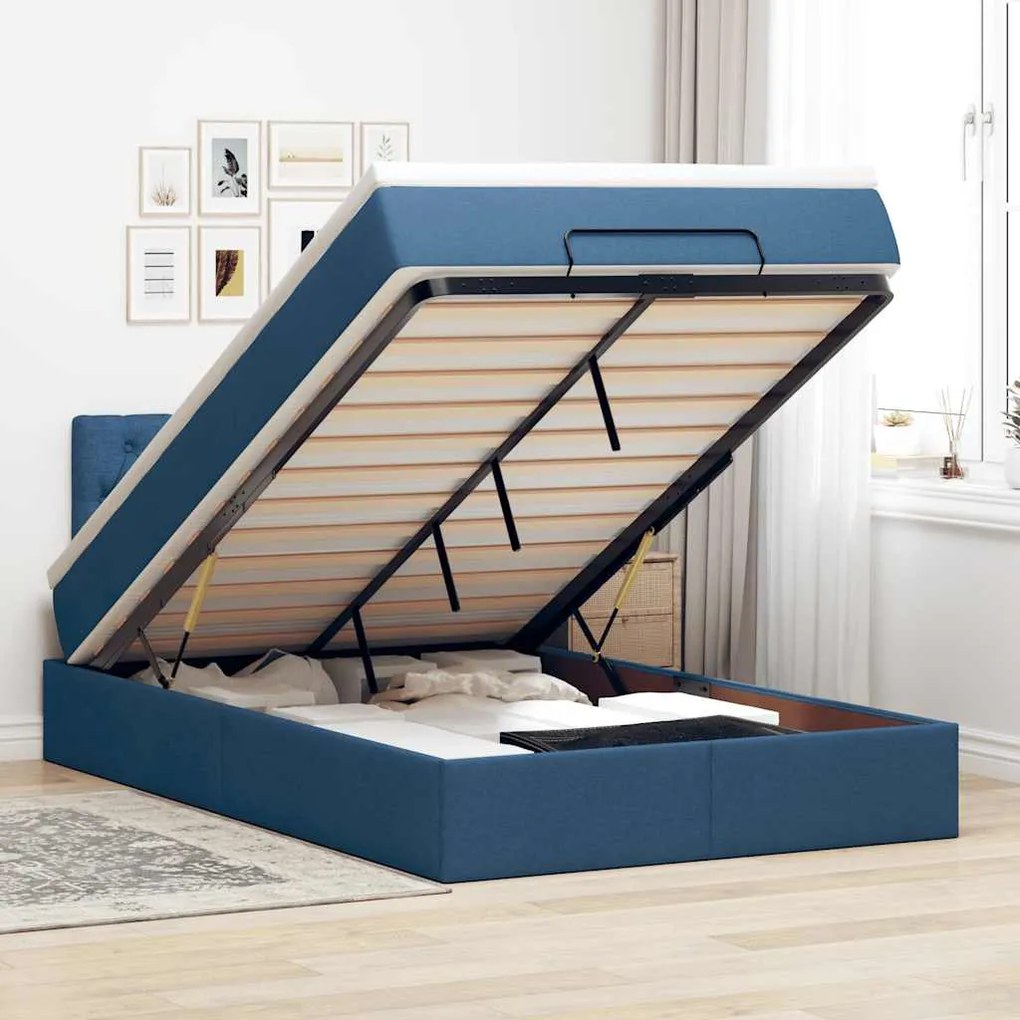 vidaXL Estrutura de cama otomana com colchão 120x190 cm tecido azul