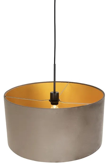 Candeeiro de suspensão com abajur em veludo taupe com dourado 50 cm - Combi Country / Rústico
