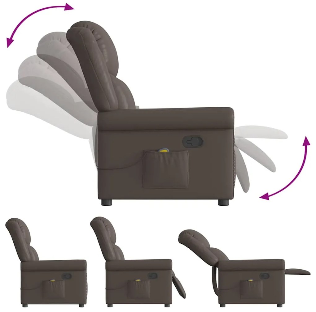 Poltrona massagens couro artificial castanho brilhante