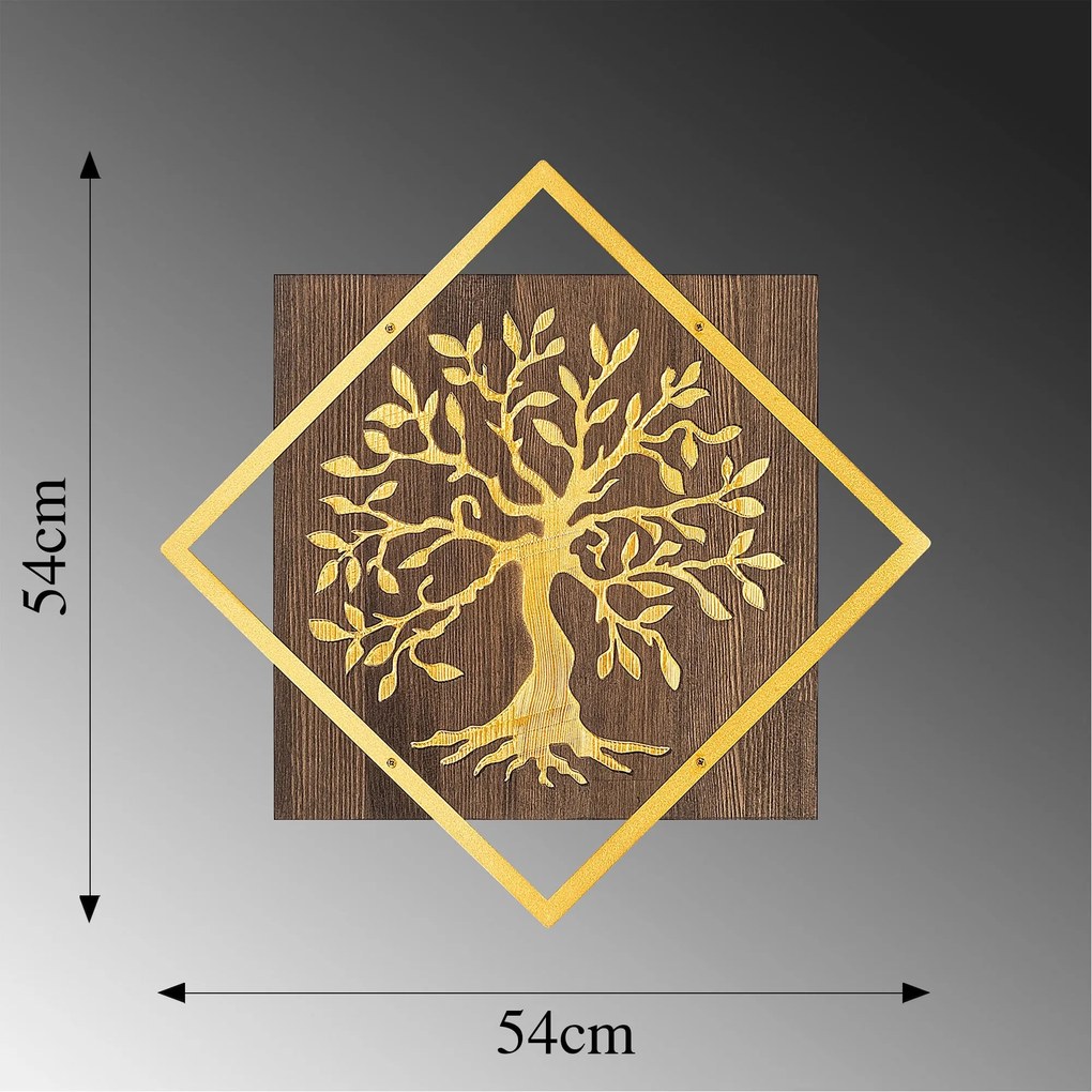 Acessório Decorativo de Parede Tree v2 – Nogueira e Dourado – 54 x 54