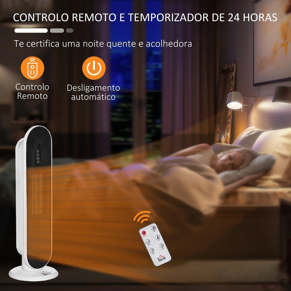 Aquecedor Cerâmico de Torre com Controlo Remoto - Branco e Preto - 21x