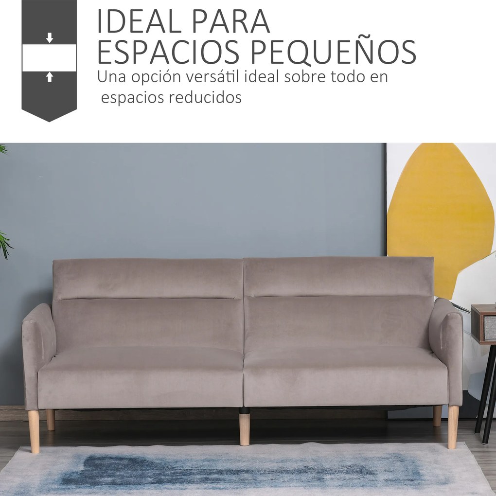 HOMCOM Sofá-Cama Convertível e Reclinável com Apoios de Braços e 2 Encostos Ajustáveis ​​Separadamente em 3 Posições Aveludado 196x85x82 cm Cinza