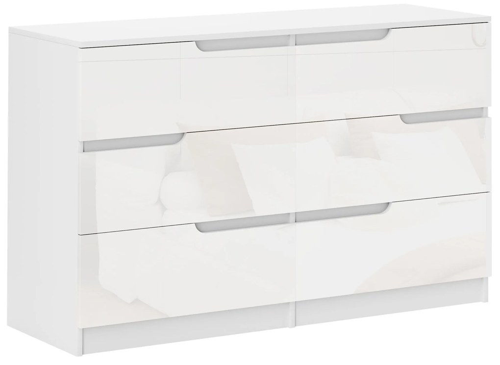 HOMCOM Cómoda com 6 Gavetas Cómoda de Dormitório Moderna com Sistema Anti-Tombo 120x40x75 cm Branco | Aosom Portugal