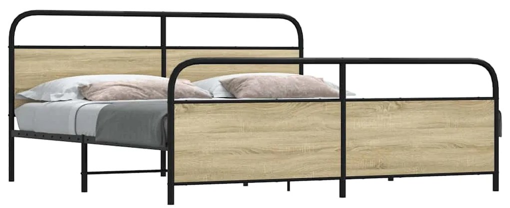 Estrutura de cama sem colchão 200x200cm metal carvalho sonoma