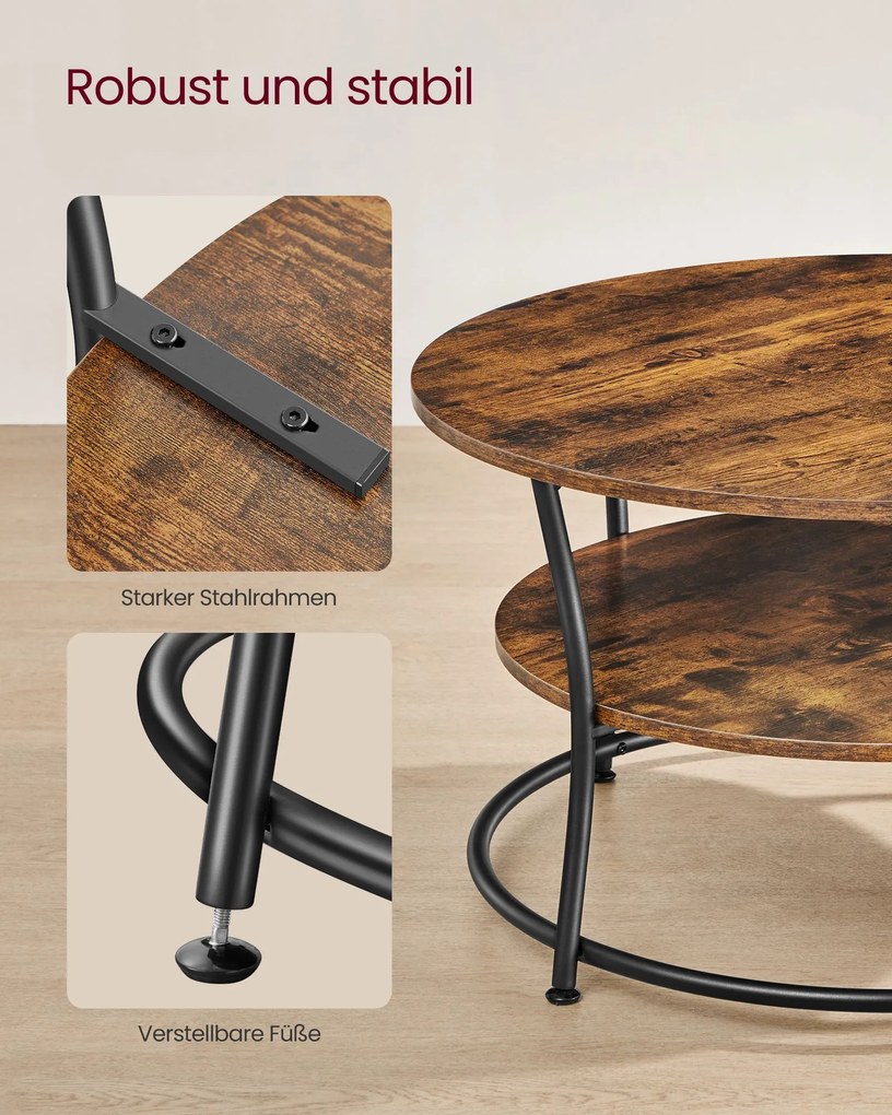 Mesa de centro redonda com 2 prateleiras 80 x 45 cm (Ø x H) castanho Vintage