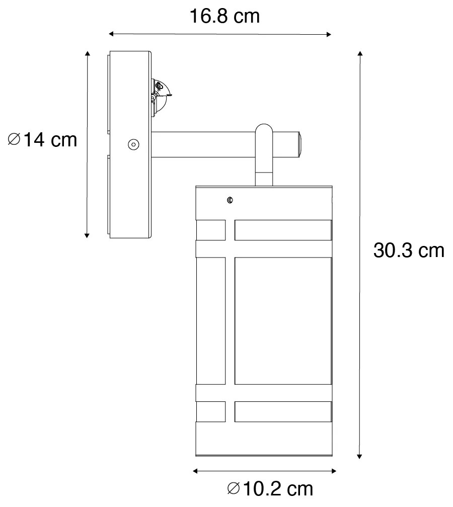 Candeeiro de parede exterior preto IP44 com sensor de movimento - Ruben Industrial