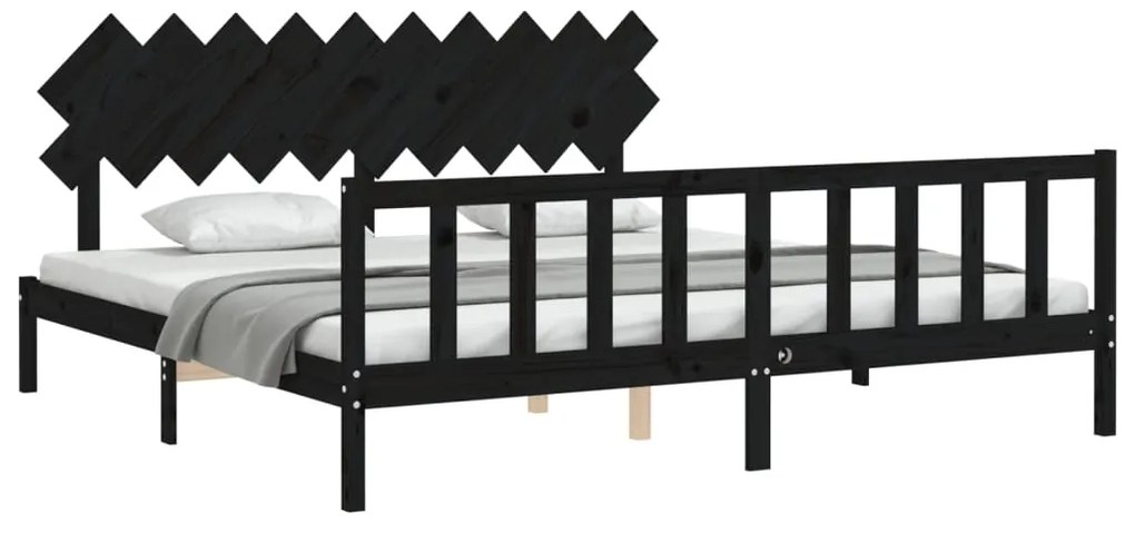 Estrutura de cama com cabeceira 200x200 cm madeira maciça preto