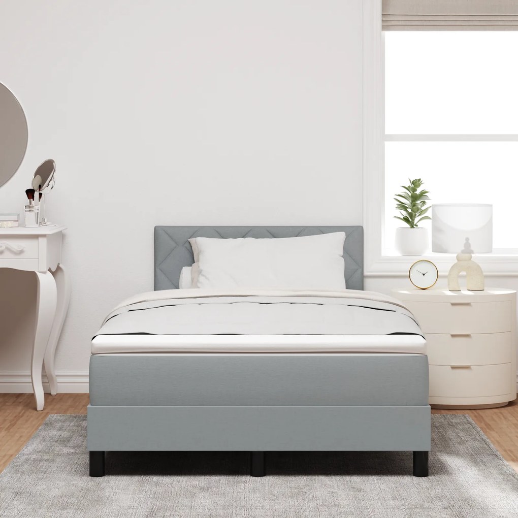 Cama Box Spring com Colchão Cinza Claro 120x190 cm Tecido