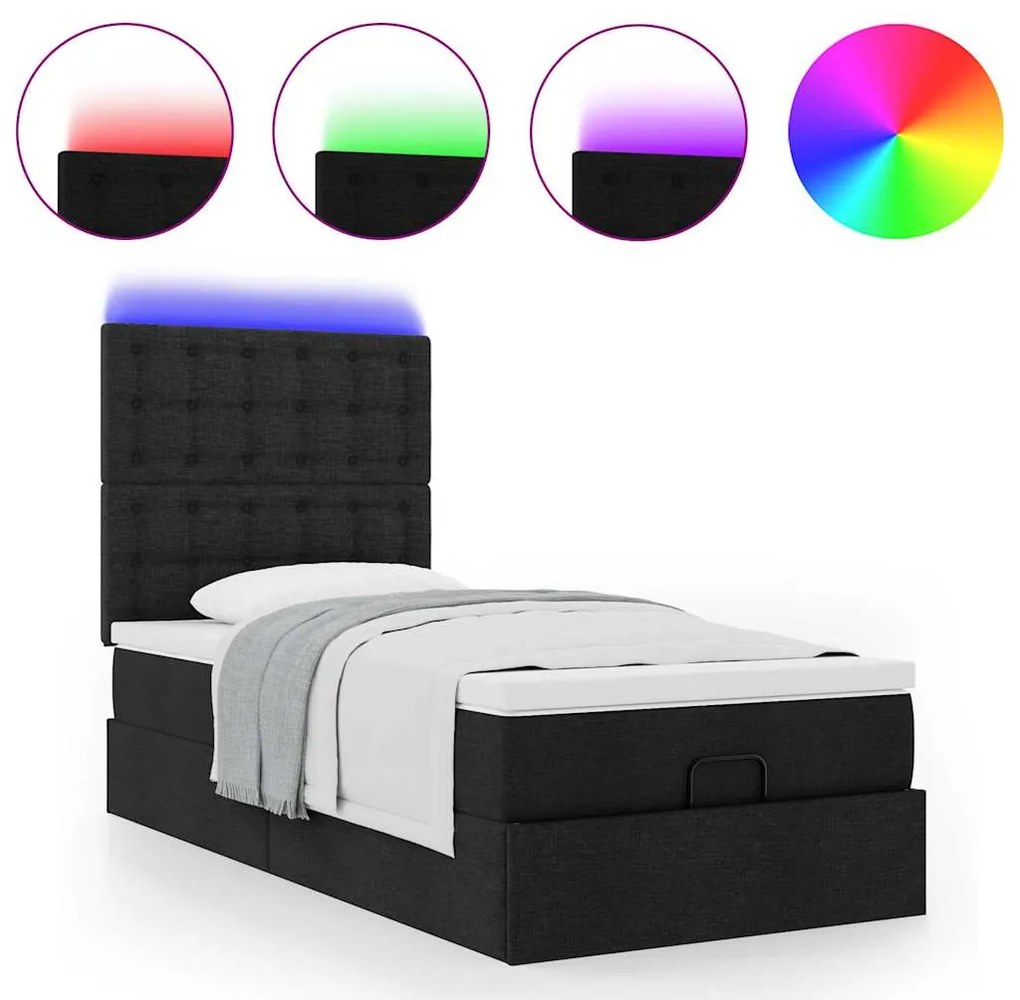Estrutura de cama otomana com colchão 100x200cm tecido preto