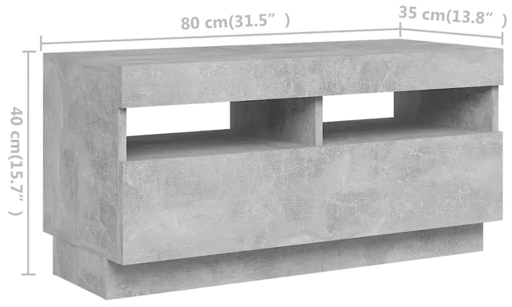Móvel de TV com luzes LED 180x35x40 cm cinzento cimento