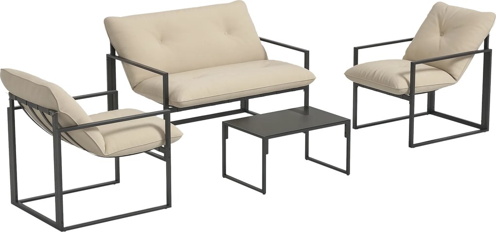 Conjunto de jardim de 4 peças para 4 pessoas, com sofá de 2 lugares, 2 poltronas e 1 mesa de centro cinzenta