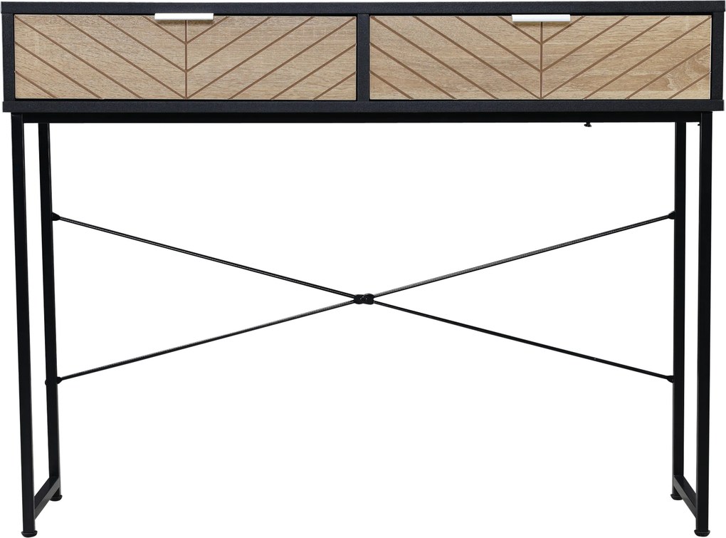 HOMCOM Mesa Consola 100x30x75 cm Mesa de Entrada Moderna com 2 Gavetas de Armazenamento Preto e Madeira | Aosom Portugal
