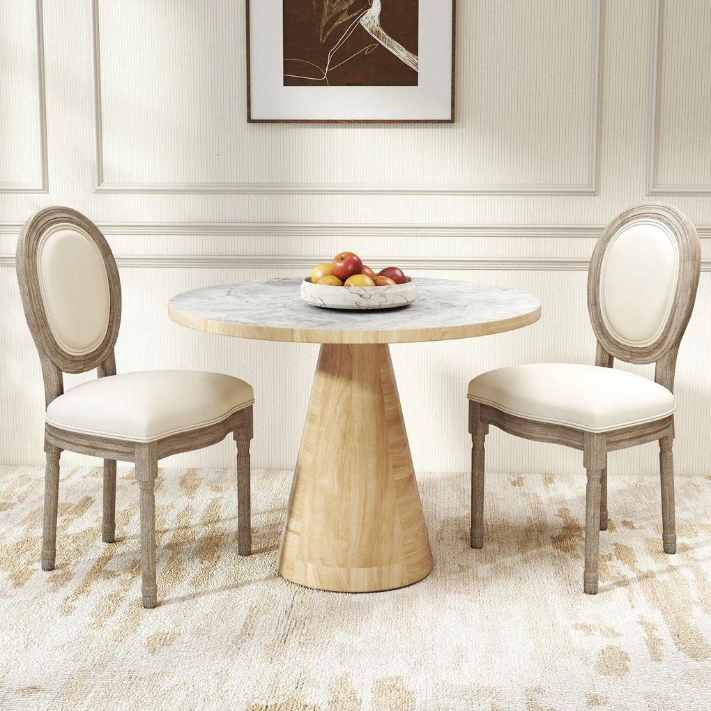 Conjunto de 2 cadeiras de sala de jantar (MESA NÃO INCLUIDA) ao estilo Luís XVI - Madeira maciça esculpida, com acabamento patinado - Aspecto de linho