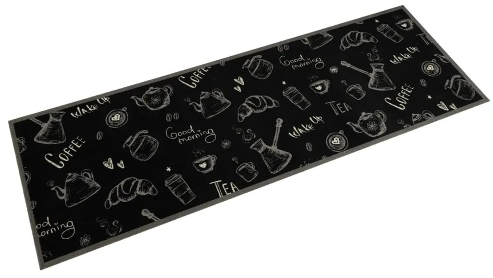 vidaXL Tapete de cozinha lavável 60x180 cm veludo padrão morning preto
