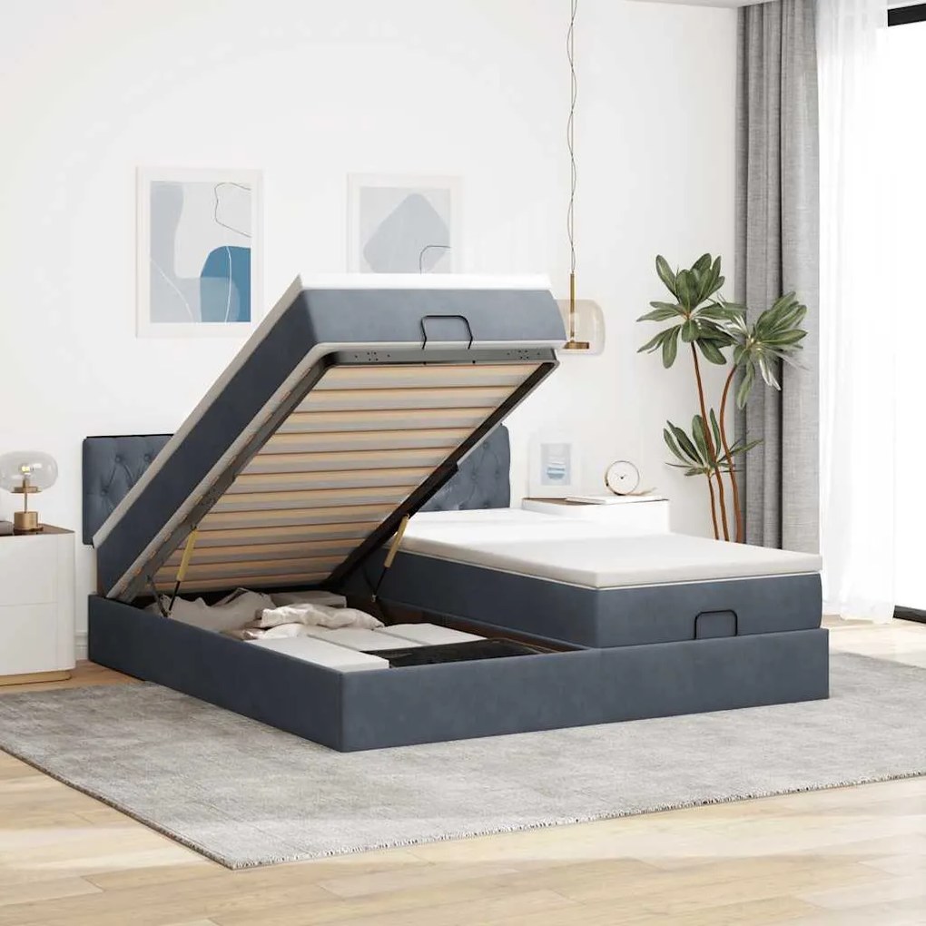 vidaXL Estrutura cama otomana colchões 160x200 cm cinzento escuro