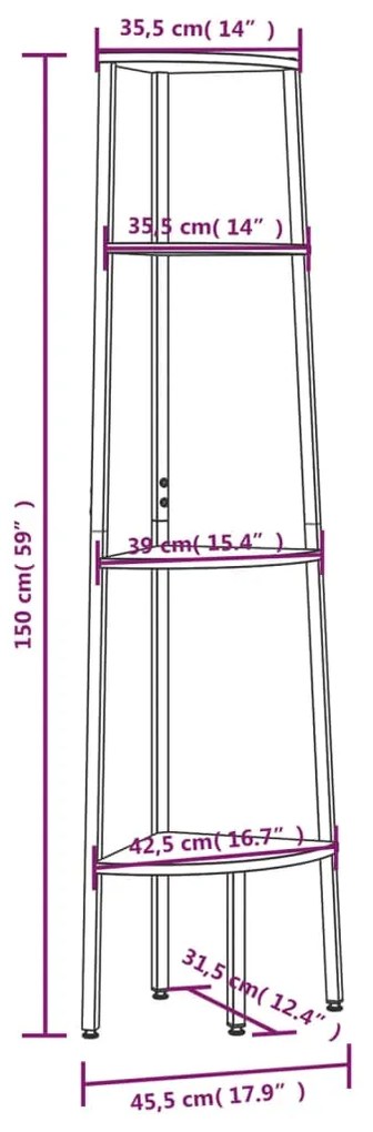 Estante canto 4 prat. 45,5x31,5x150 cm castanho-escuro/preto