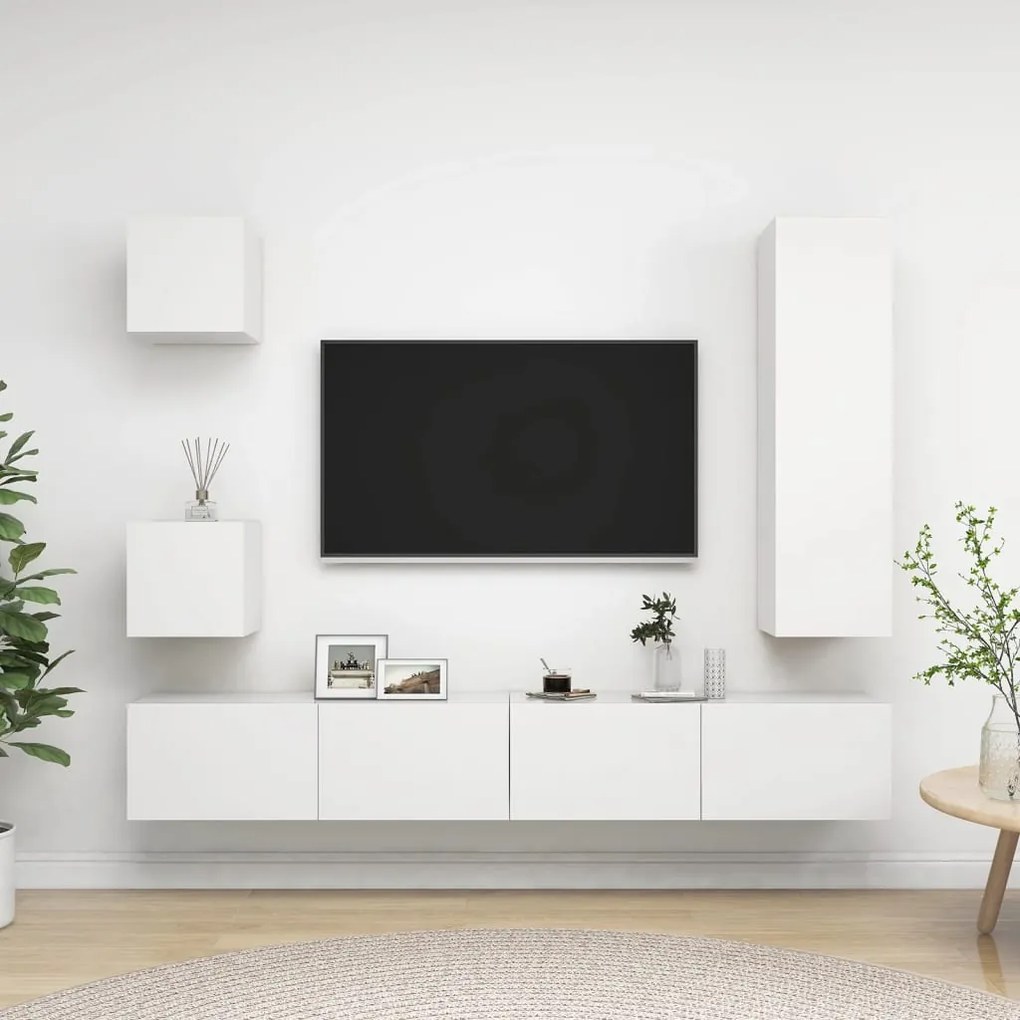 5 pcs conjunto de móveis de TV derivados de madeira branco