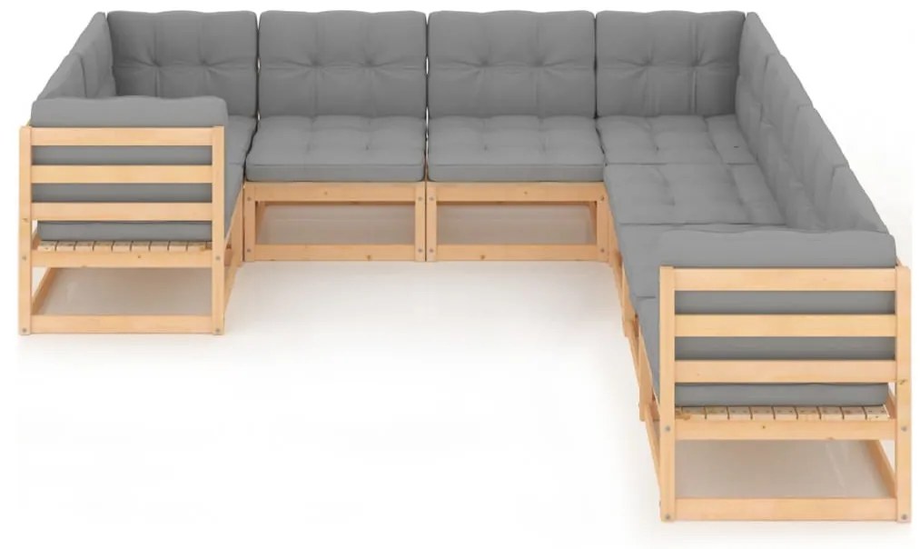 8 pcs conjunto lounge de jardim c/ almofadões pinho maciço