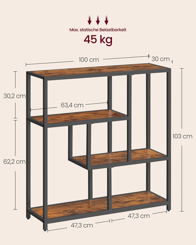 Estante de livros com 4 prateleiras 30 x 100 x 103 cm Castanho Vintage-Preto