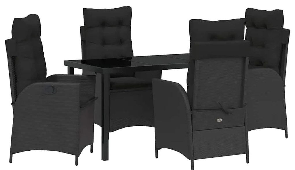 Conjunto de jantar de jardim com 5 peças e almofadas, em rattan preto