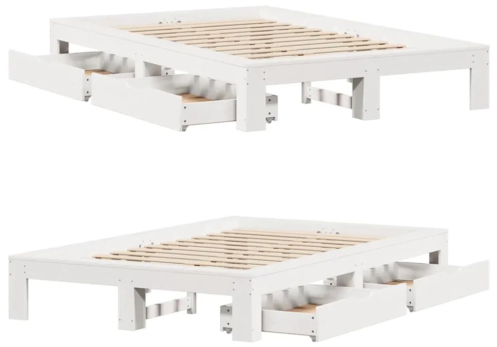 Cama sem colchão 135x190 cm madeira de pinho maciça branco