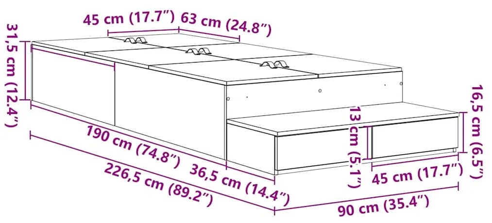 Cama de Armazenamento Branca 90x190 cm