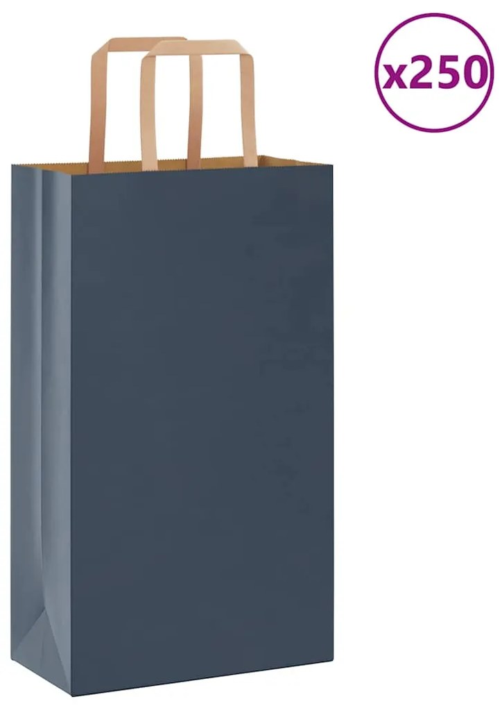 vidaXL Sacos de papel 250 unid com alças azul 21x11x36 cm