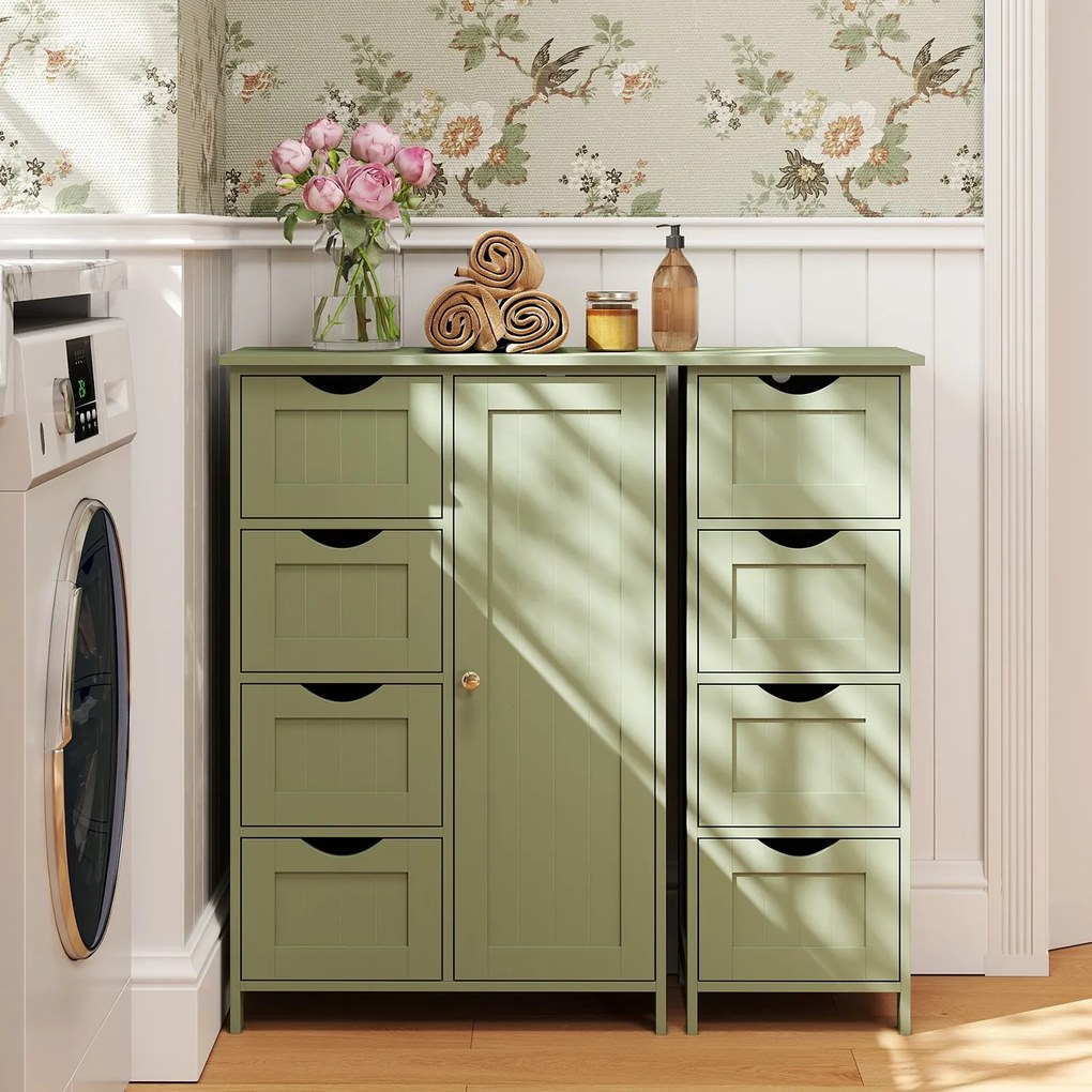 Armário de casa de banho com 4 gavetas 30 x 30 x 82 cm Verde louro