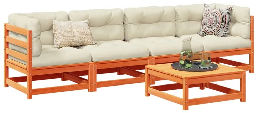 5pcs conj. sofás jardim + almofadões pinho maciço castanho-mel
