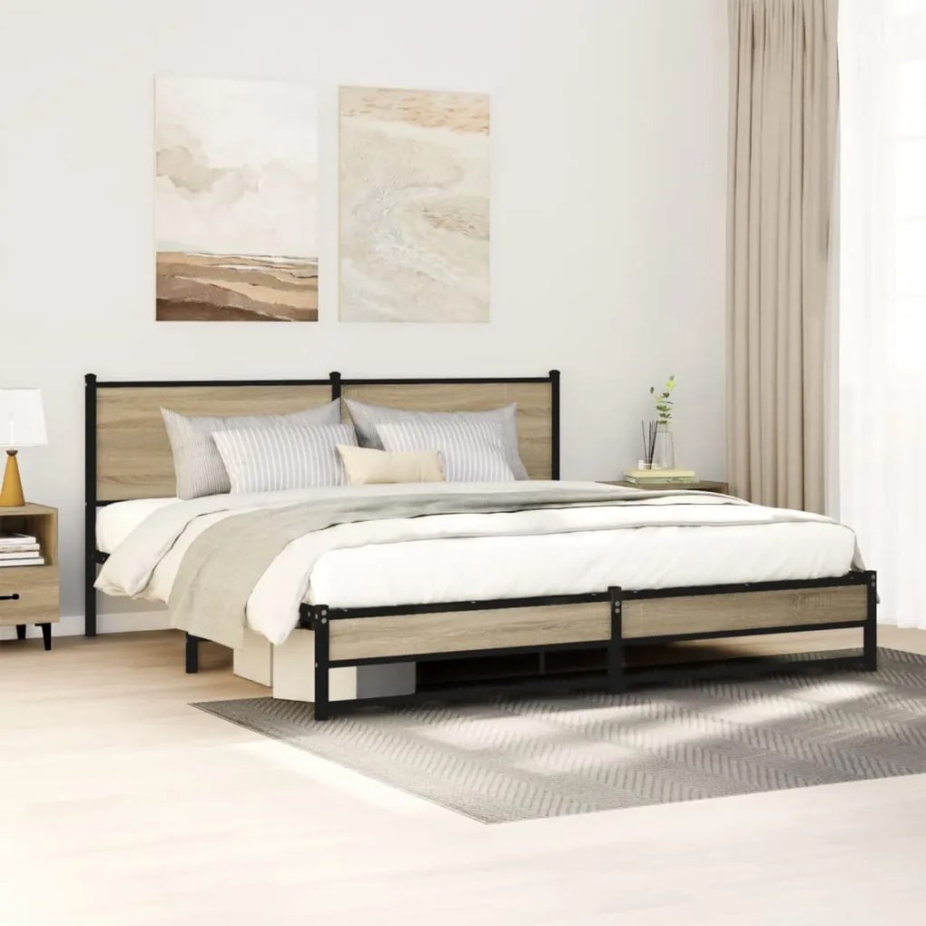 vidaXL Estrutura de cama sem colchão 183x213cm metal carvalho sonoma