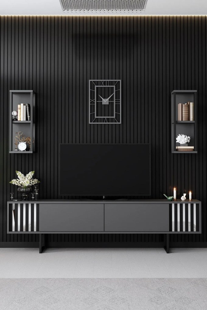 **** Conjunto de Móveis de Sala Chrome Line Set – Antracite Preto – TV