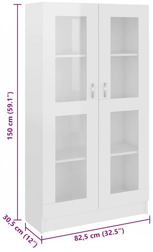 Armário vitrine derivados de madeira branco brilhante