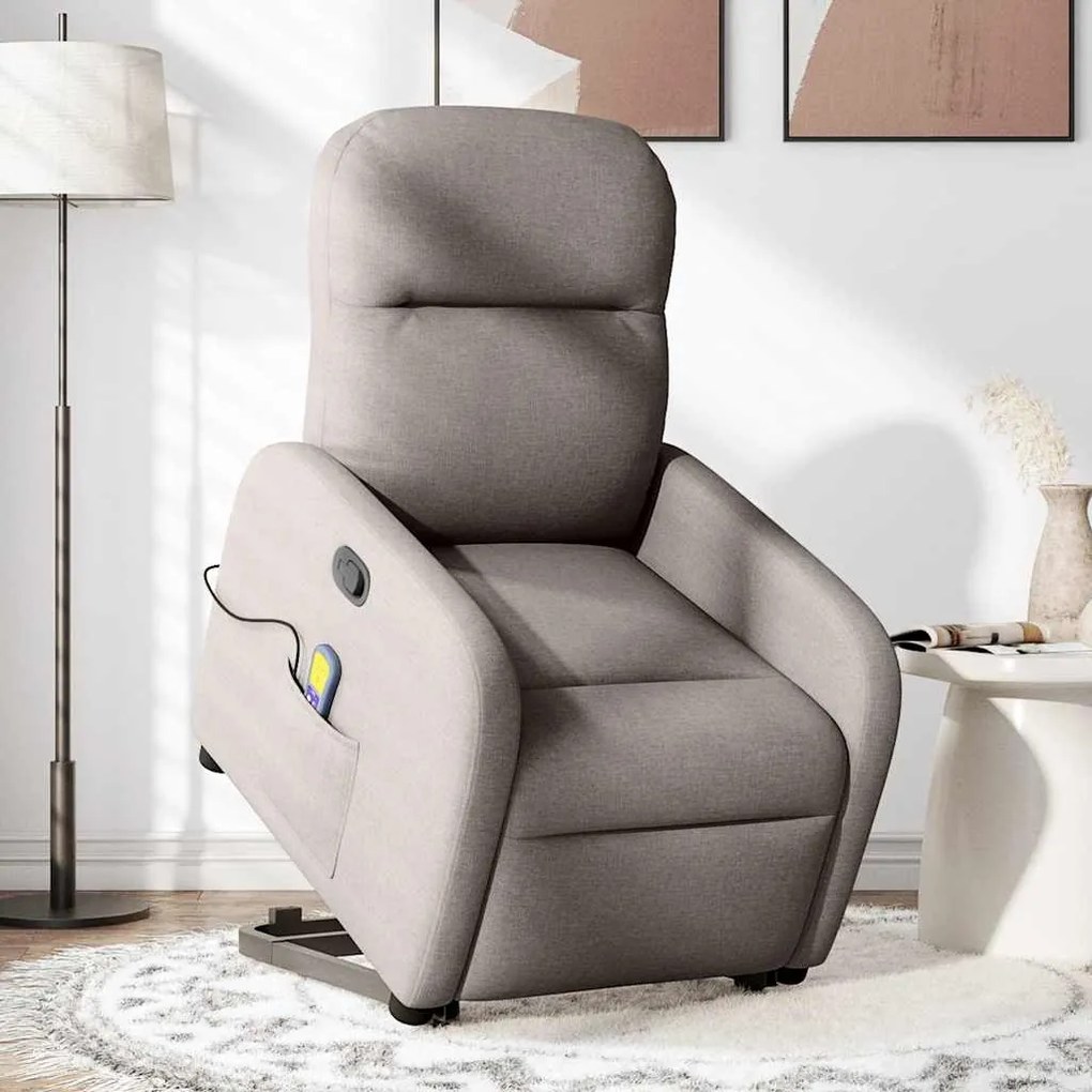 Poltrona elevatória de massagens tecido cinzento-acastanhado