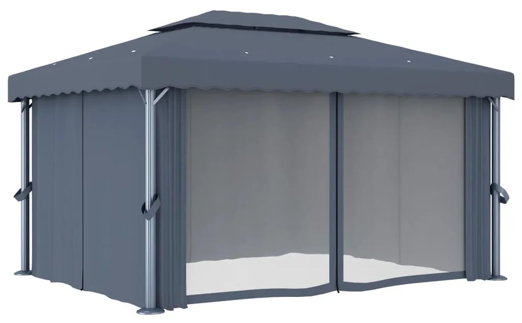 Gazebo com cortinas e cordões de luzes LED 4x3 m antracite